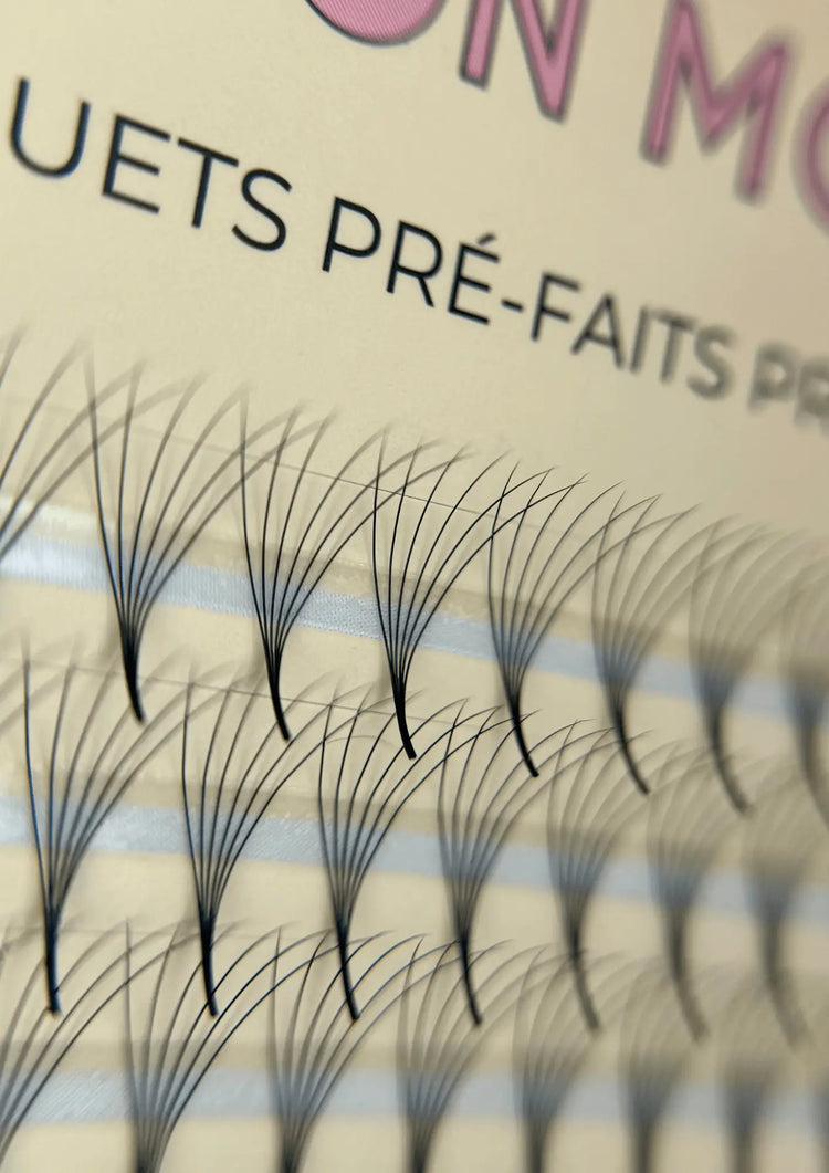 Bouquets extensions de cils 6D pour un résultat intense fourni, volume russe, disponible courbure D ou C 0.07, tailles 8 au 15 mm à utilisé par les techniciennes de cils, résistant facile à travailler, bonne excellente qualité de marque d'extensions de cils Maison Moon